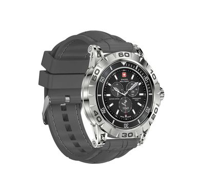 Swiss Military Dom2, up to 7 Days Battery Life, Receive & Make Calls, Heart Rate & Blood Pressure & Oxygen Level Monitoring, iOS & Android - Silver with Gray Silicon Strap