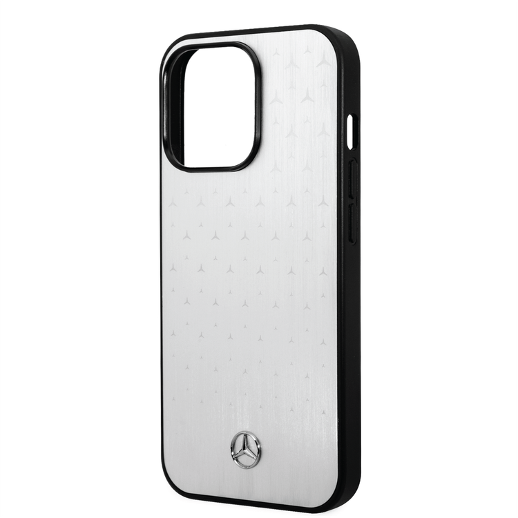 Mercedes-Benz Aluminum Case with Star Pattern Bumper ProtectioniPhone 14 Pro Max Compatibility - Silver