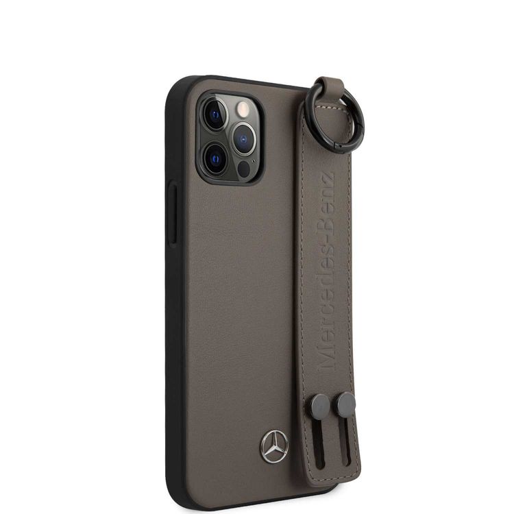 CG Mobile Mercedes-Benz Leather Case Hand Strap Compatible for iPhone 12 / 12 Pro (6.1") Shock & Scratch Resistant, Easy Access to All Ports, Drop Protection  - Brown