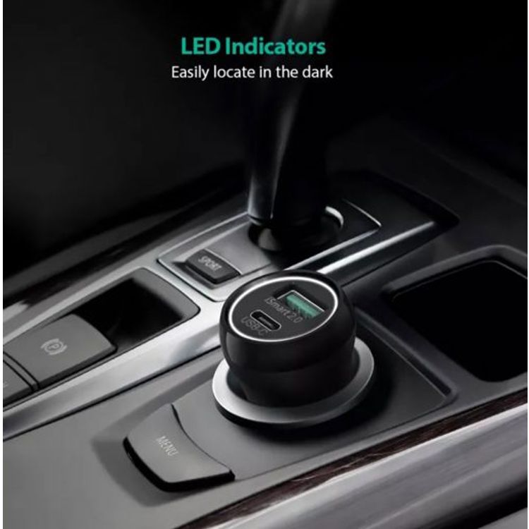 راف باور شاحن سيارة يو اس بي مزدوج المنافذ 36 وات مع منفذ تايب-سي 18واط شاحن سريع 3.0 ، مؤشر ليد ، شحن سريع وآمن ، محول طاقة للسيارة بتصميم صغير ومحمول متوافق مع ايفون 12 بروماكس / 12/12 برو / سامسونج S21 / S20 الترا / نوت 20