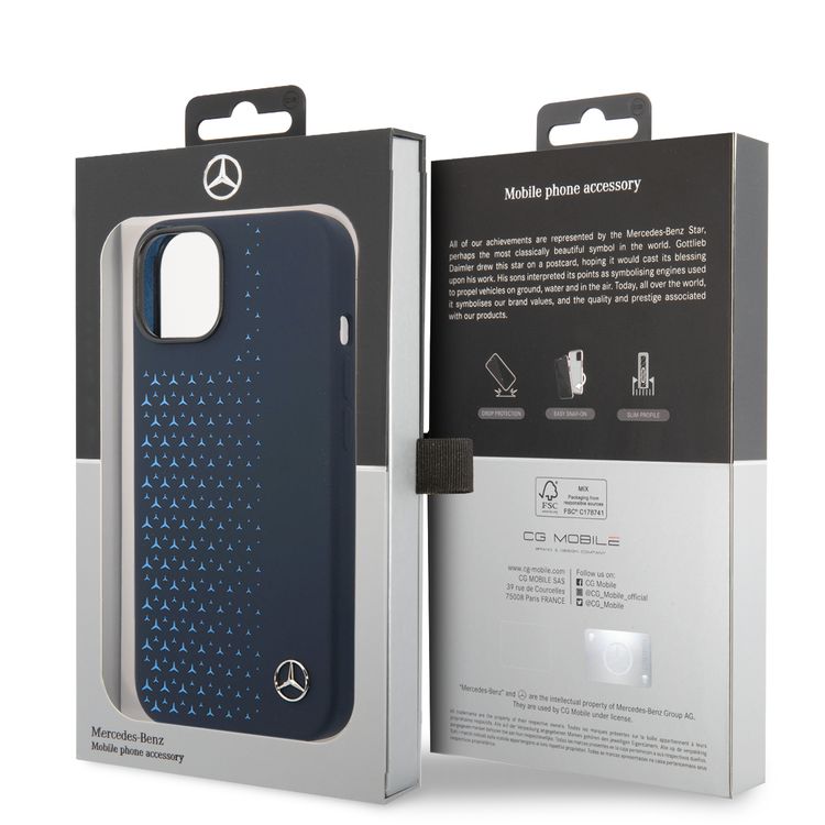 Mercedes-Benz Liquid Silicone Case with Gradient Star Horizontal Pattern iPhone 14 Compatibility - Navy