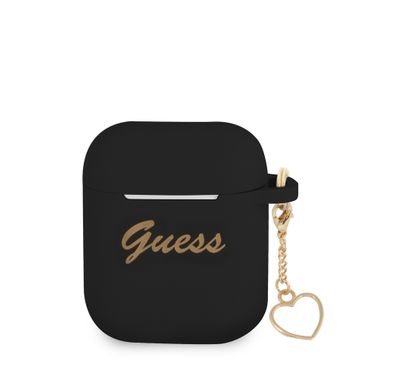 جيس GUA2LSCHSK حافظة سيليكون لأجهزة ابل إيربودز 1/2 و مجموعة ساحرة مع خاتم شكل قلب - أسود