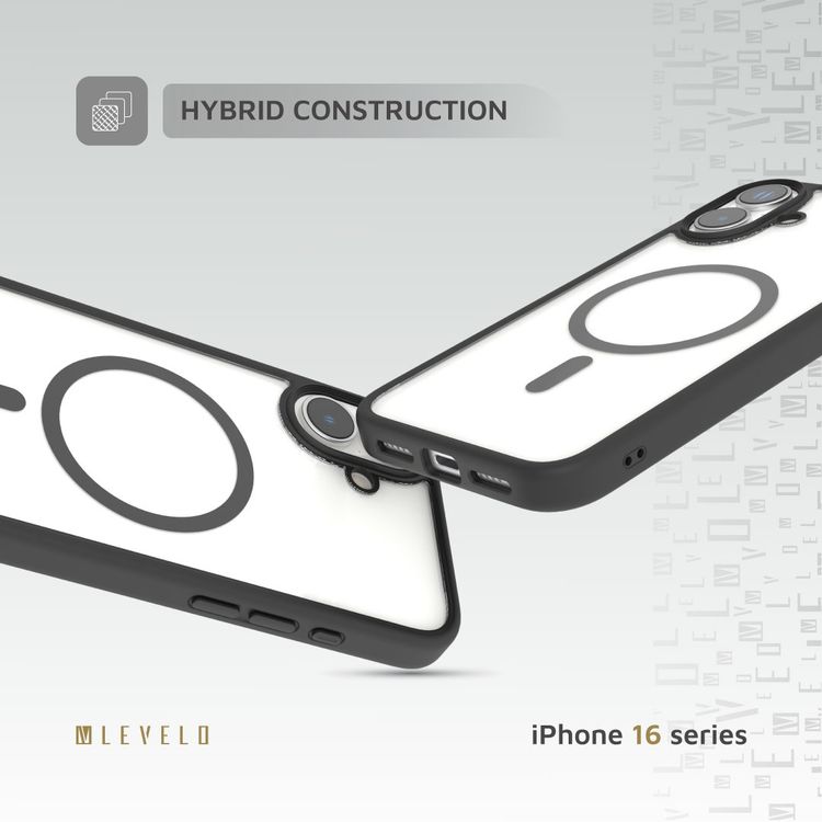 Levelo MagSafe Solo Case for iPhone 16 Plus, Clearview Technology, 3H Scratch Resistance, Hybrid Construction - Black 