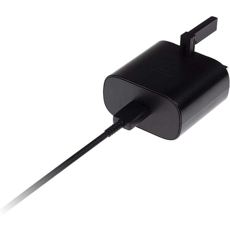 محول السفر من سامسونج بقوة 25 واط، بسنين و كابل من نوع USB-C إلى USB-C - باللون الأسود