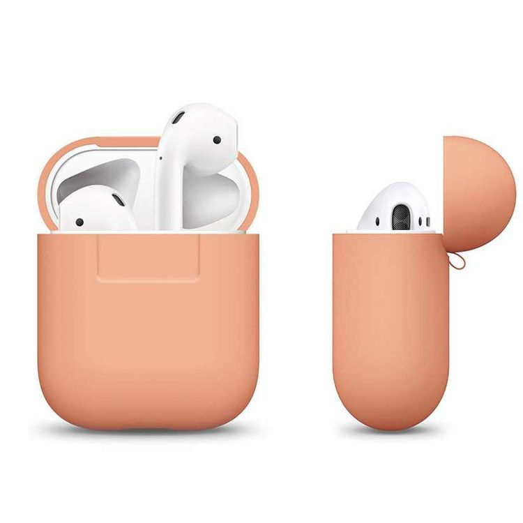 حافظة Elago Airpods من السيليكون متوافقة مع نوع Lightning، حماية إضافية، مرنة، مناسبة تمامًا، مقاومة للصدمات الخارجية، مقاومة للخدش، تصميم مفصل مصقول - خوخي