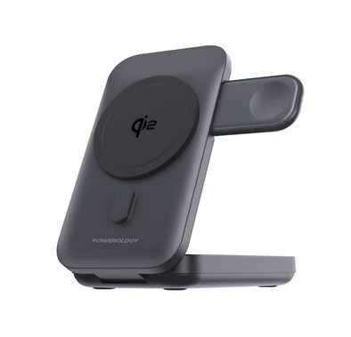 Powerology 3-in-1 MagSafe 15W Wireless Charging, 10000mAh Lithium Polymer Battery Power Bank, Compatible with iWatch and Airpods - Black 