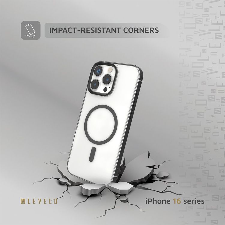 كفر حماية Levelo Claire Magsafe مع حفاظ ممتص للصدمات من الألومنيوم لهاتف iPhone 16 Pro Max، حفاظ هجين، متوافق مع MagSafe - أسود