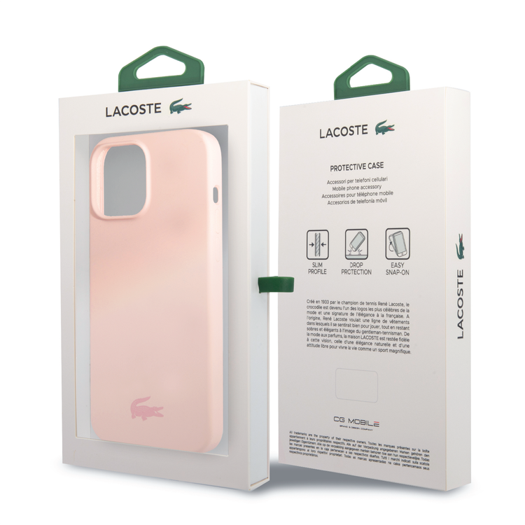 Lacoste Hard Case Liquid Silicone / Microfiber Glossy Printing Logo Compatible with iPhone 14 Pro Max - Pink