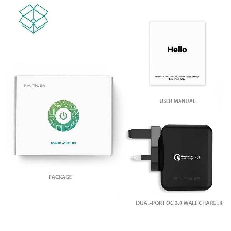 RAVPower QC3.0 30W Dual USB-A Port Wall Charger UK with iSmart Fast Charging Technology - Small & Travel-friendly Portable Adapter with Multiple Protection - Black