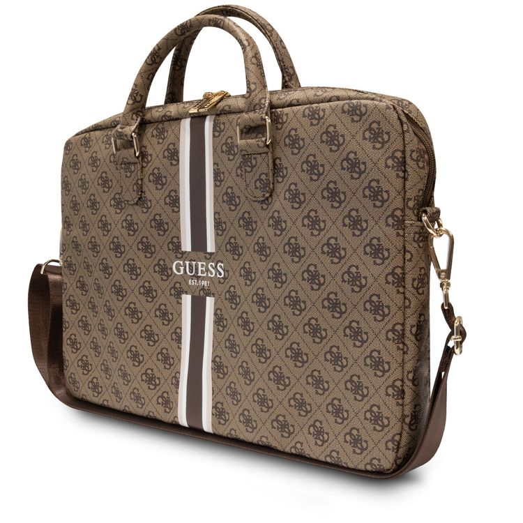 Guess Laptop Bag with 4G Stripes Pattern - 16" - Brown