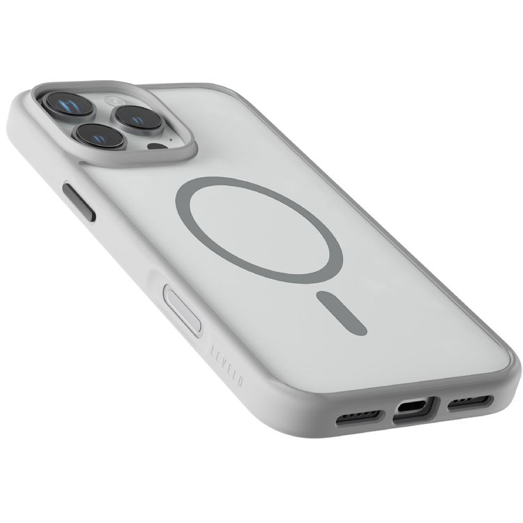 حافظة Levelo MagSafe Solo لهاتف iPhone 16 Pro، تقنية Clearview، مقاومة للخدش 3H، هيكل هجين - رمادي 