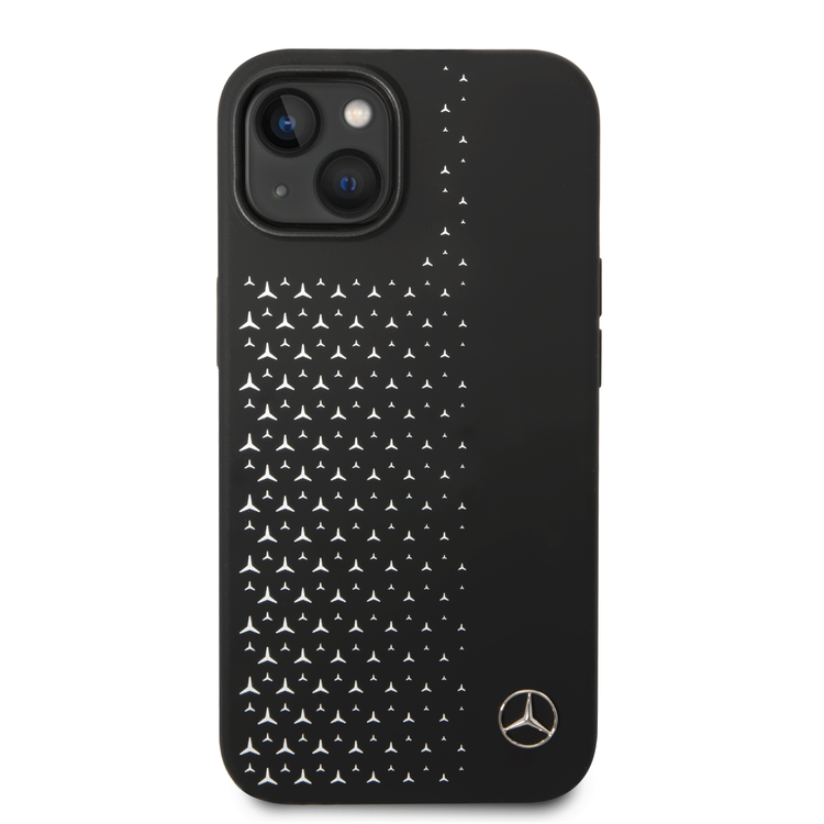 Mercedes-Benz Liquid Silicone Case with Gradient Star Horizontal Pattern iPhone 14 Compatibility - Black