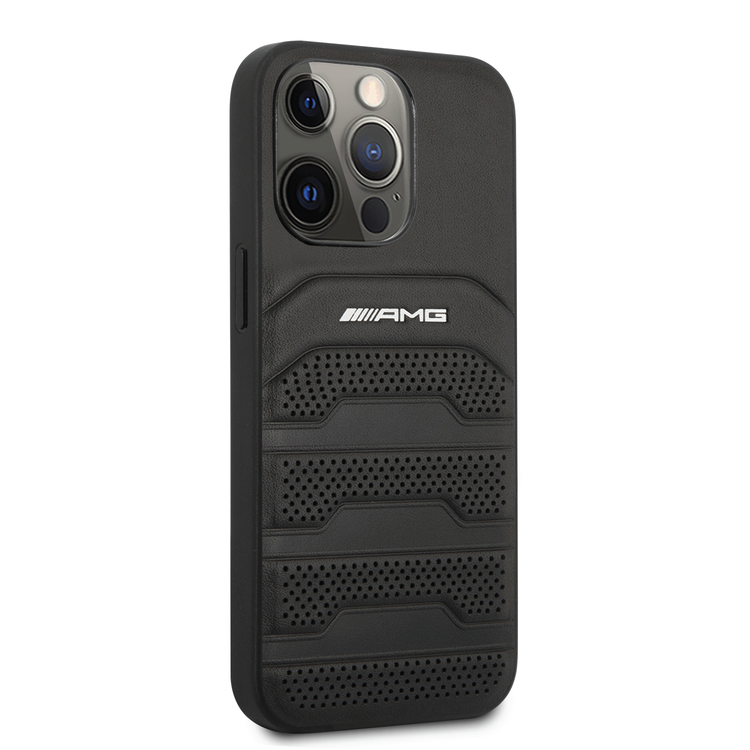 AMG Genuine Leather Case With Perforated Black Leather Debossed Lines Hot Stamped White Logo