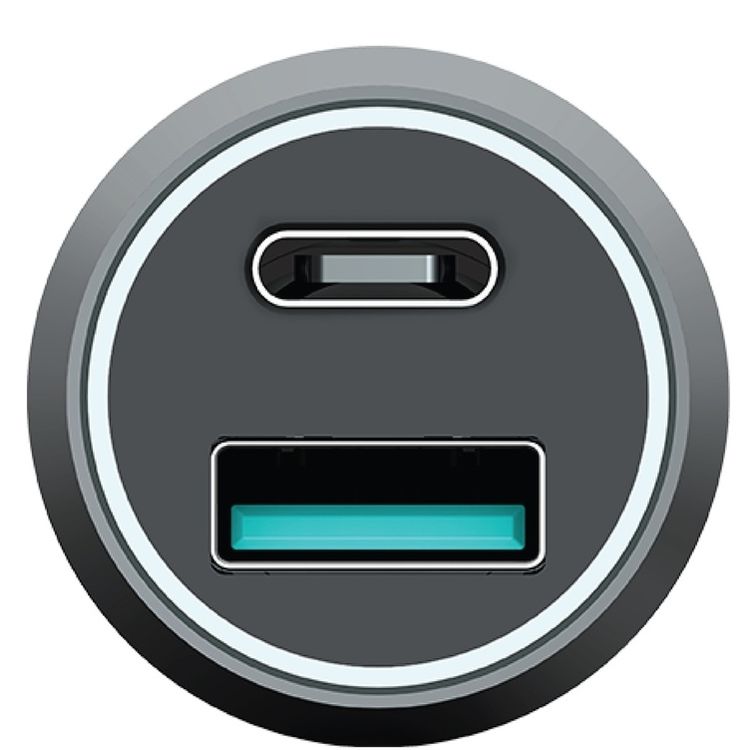 Powerology Aluminum USB + PD Car Charger 43W with Type-C Cable 0.9M - Black	