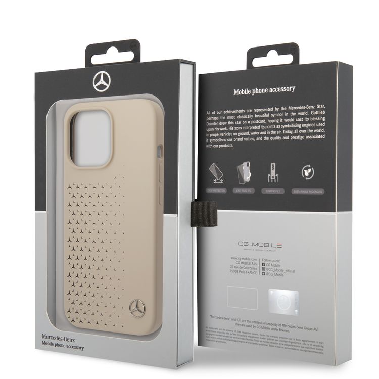 Mercedes-Benz Liquid Silicone Case with Gradient Star Horizontal Pattern iPhone 14 Pro Compatibility - Beige