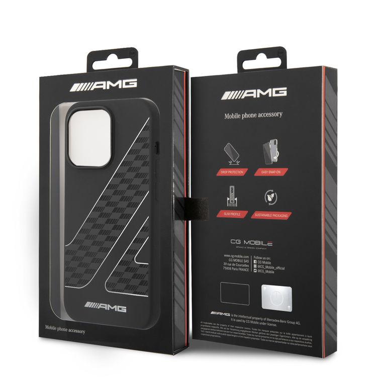 جراب من السيليكون السائل من Amg بنمط علم مربعات - آيفون 14 برو - أسود / أبيض