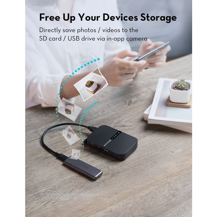 File HUB RAVPower RP-WD009-BK Wireless FileHub + 3-Mode Portable Router - Black