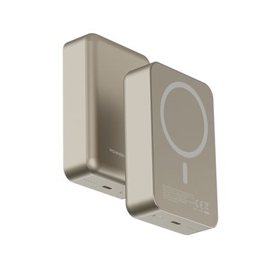 Powerology 20000mAh MagSafe Aluminum Power Bank with Battery Level Indicator, Lightweight & Compact Design, Fast & Simultaneous Charging, Type-C Input & Output, 15W Wireless Output - Titanium
