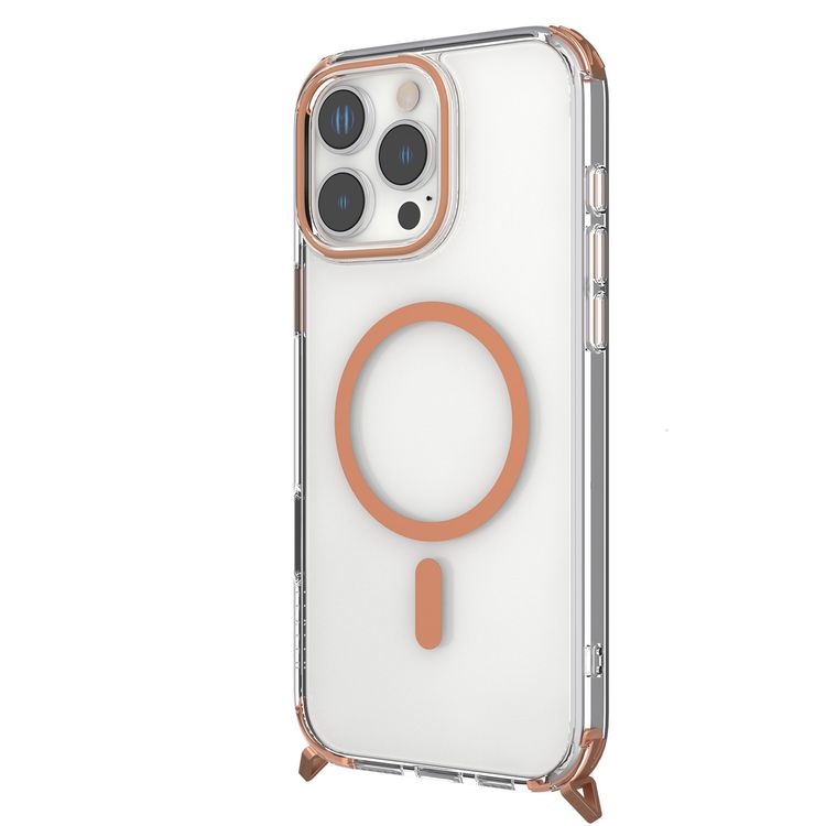 Levelo Celeste MagSafe Case with Crossbody Strap for iPhone 16 Pro Max, AirGuard Technology, Metal Hook, Durable Material - Orange