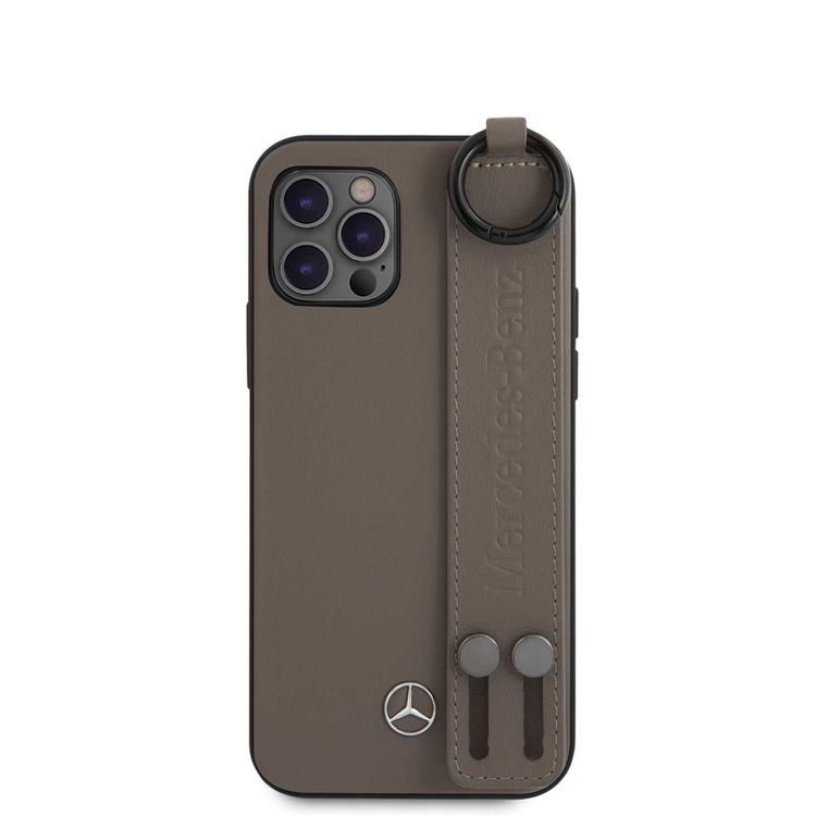 CG Mobile Mercedes-Benz Leather Case Hand Strap Compatible for iPhone 12 / 12 Pro (6.1") Shock & Scratch Resistant, Easy Access to All Ports, Drop Protection  - Brown
