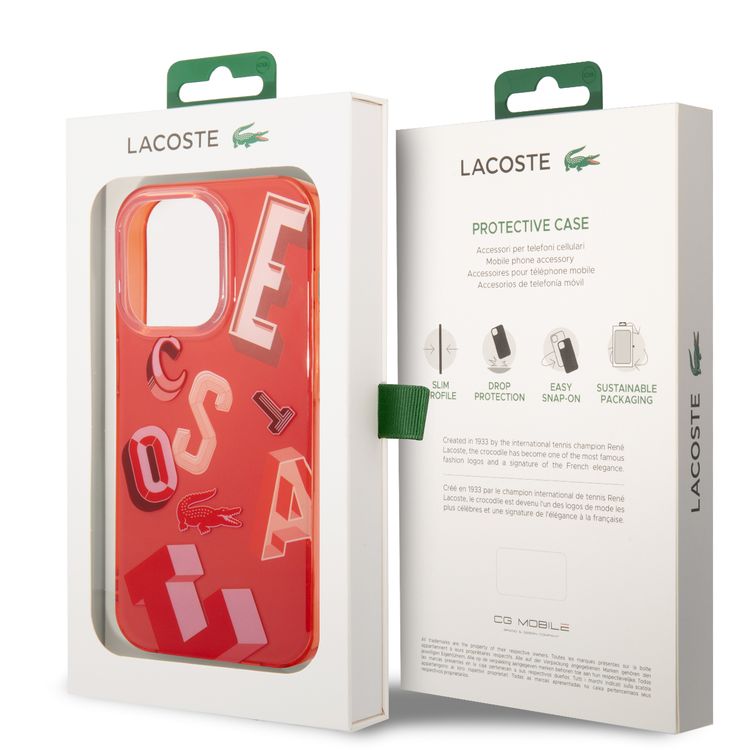 Lacoste Hard Case IML Double Layer & Dyed Bumper Lettrines Compatible with iPhone 14 Pro - Red