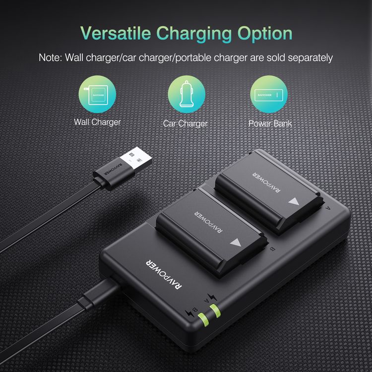 RAVPower NP-FW50 Camera Battery Charger Set with Moistureproof Case Compatible for Sony A6000, A6500, A6300, A7, A7II, A7SII, A7S, A7S2, A7R, A7R2, A7RII, A55 (2-Pack, 1100mAh)