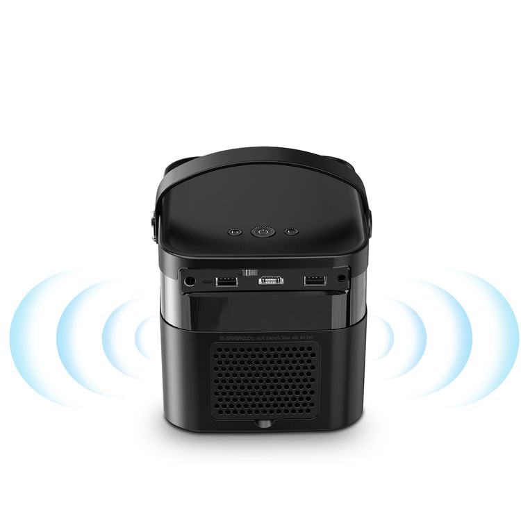 بروجكتور باورولوجي محمول بدقة 4K، بطارية ليثيوم مدمجة بسعة 15600 مللي أمبير، لاسلكي، دقة 960 × 540 بكسل، 4K HDMI فائق الوضوح، 400 لومن ANSI - أسود