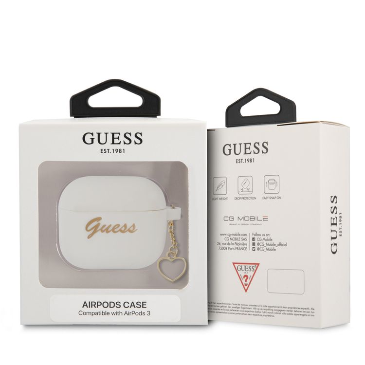 جيس GUA3LSCHSH حافظة سيليكون لأجهزة ابل إيربودز 3 و مجموعة ساحرة مع خاتم شكل قلب - أبيض