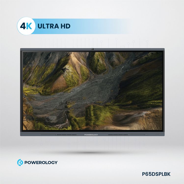 Powerology Dual Windows & Android Interactive Smartboard, Wireless Screen Casting, Digital writing & Drawing, Bluetooth V5.0, 65" D-LED Backlight Display, 8GB RAM, 128GB Storage - Black