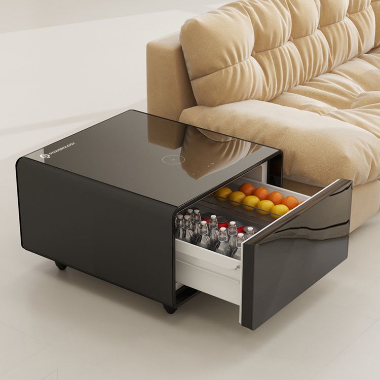 ثلاجة جانبية صغيرة من باورولوجي بسعة 65 لتر مع شاشة LED وشاحن لاسلكي، تصميم صغير الحجم، سطح زجاجي، منفذ شحن USB وType-C، تشغيل هادئ، شاشة تعمل باللمس، مقبسان للتيار المتردد - أسود