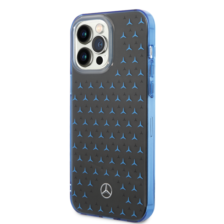 Mercedes-Benz Double Layer PC/TPU Case with Large Star Pattern iPhone 14 Pro Max Compatibility - Black / Blue