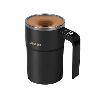 كوب LePresso Auto Magnetic Stirring بميزة التحكم باللمس، مصنوع من الفولاذ المقاوم للصدأ، تصميم حاصل على براءة اختراع، تقليب تلقائي، عرض درجة الحرارة، قضيب مغناطيسي قابل للفصل - أسود
