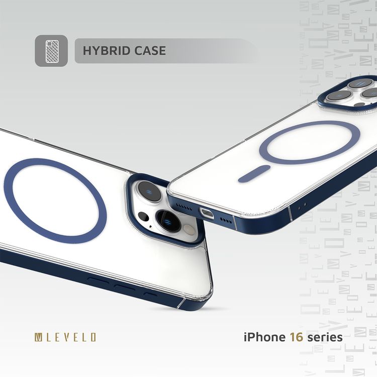 Levelo Claire Magsafe Case with Aluminum Bumper Case for iPhone 16 Pro Max, Hybrid Case, MagSafe Compatibility - Blue