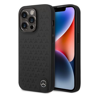 CG MOBILE Mercedes-Benz Genuine Leather Case With Star Pattern, Compatible w/ 14 Pro (6.1") Protective Cover, Scratch & Drop Protection, Wireless Charger Compatibility - Black