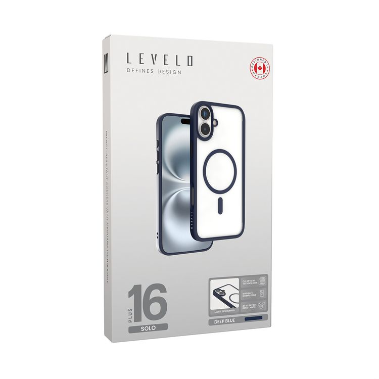 Levelo MagSafe Solo Case for iPhone 16 Plus, Clearview Technology, 3H Scratch Resistance, Hybrid Construction - Deep Blue