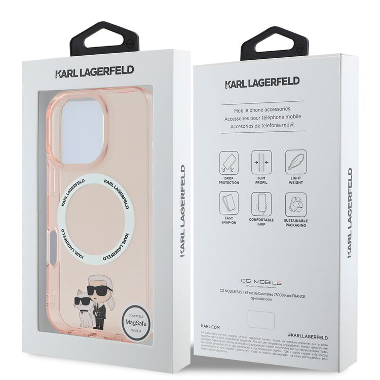جراب KARL LAGERFELD Magsafe IML الصلب مع NFT KARL &amp; CHOUPETTE لجهاز iPhone 16 Pro Max - وردي