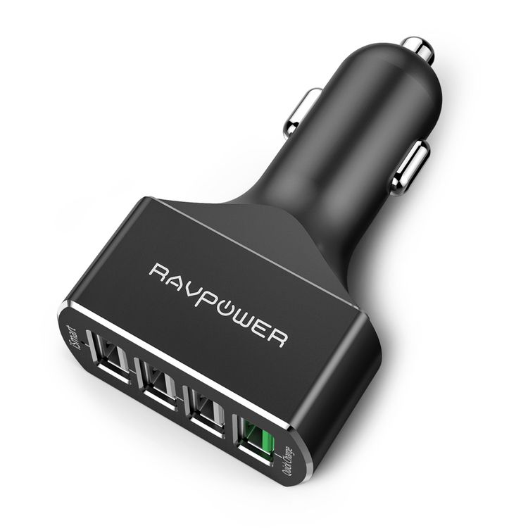 راف باور شاحن سيارة 4 منافذ شحن سريع 3.0 54 وات ، محول طاقة للسيارة بتصميم مدمج ومحمول مع تقنية ايسمارت 2.0 ، شحن سريع وآمن ، مقاوم للخدش ، مؤشر طاقة ليد ، مقبس شاحن سيارة من الألومنيوم