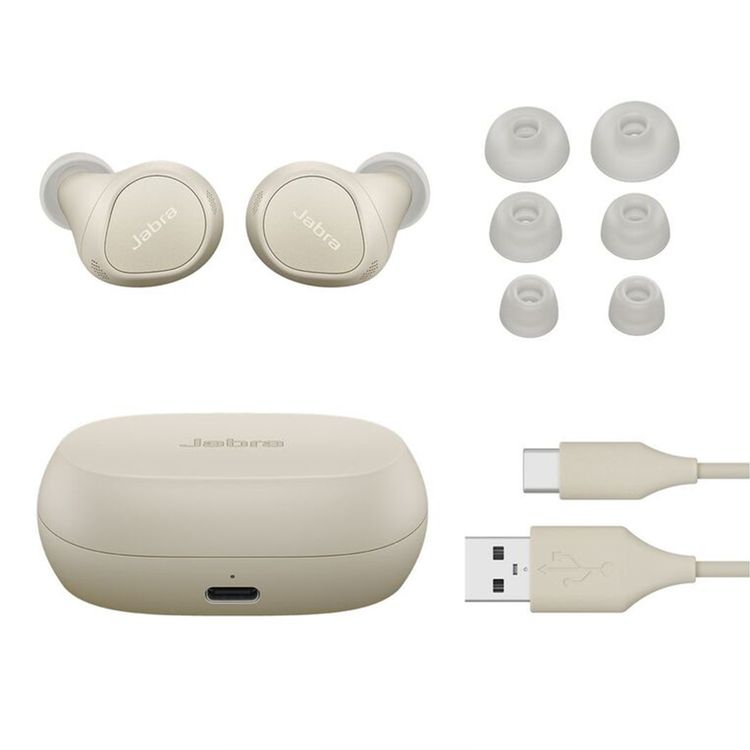 سماعات أذن لاسلكية حقيقية من جابرا إيليت 7 برو، سماعات أذن لاسلكية حقيقية، إلغاء الضوضاء النشط، تقليل الضوضاء أثناء المكالمات، خاصية HearThrough، وضع Mono - ذهبي وبيج