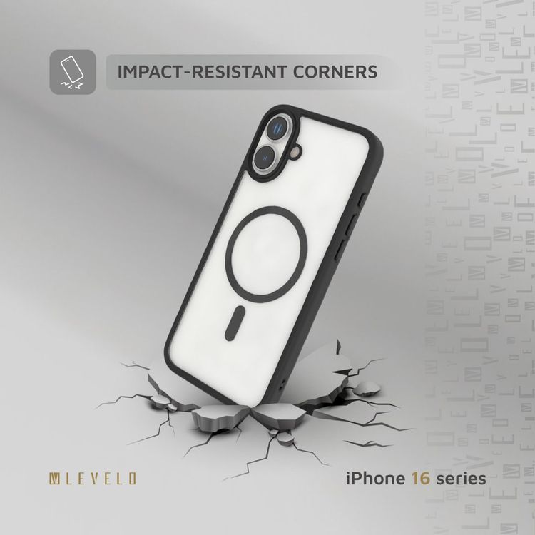 Levelo MagSafe Solo Case for iPhone 16 Plus, Clearview Technology, 3H Scratch Resistance, Hybrid Construction - Black 