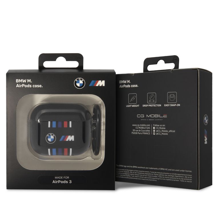 BMW M Collection Airpods Cases TPU Colored Multiple Lines And Logo Printed Glossy Compatible with Airpods 3 - Black