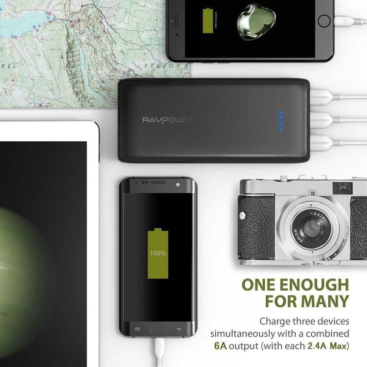 RAVPower Ace Series Portable Charger Power Bank 32000mAh with 3 iSmart 2.0 USB Port - Powerbank with Overcharge Protection & LED Battery Level Indicator for Smartphones - Black