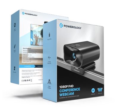 Powerology 1080p Webcam with Digital Zoom, 5W Speaker, Dual Microphone, up to 8m Voice Pickup, 90° Field of Vision, Remote Control & Tripod, 1.8m Cable Length - Black