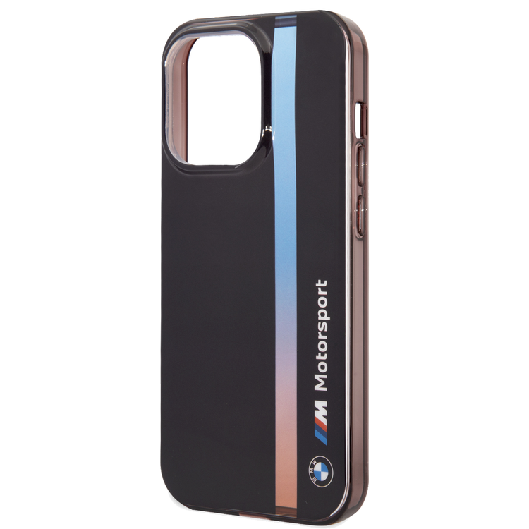 BMW Motorsport Collection PC/TPU IML Case with Printed Tricolor Fading Stripe iPhone 14 Pro Compatibility - Black
