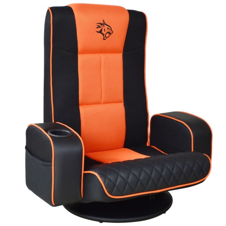 مقعد الألعاب Porodo Gaming Predator Pro مع مسند للذراعين وحامل أكواب يدور 360 درجة - برتقالة سوداء