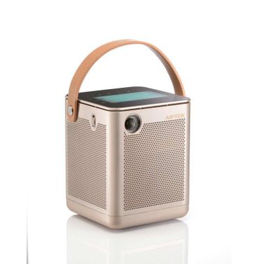 جهاز عرض Aiptek لاسلكي صغير رباعي الاتجاهات BoomBox P800 مع تشغيل فيديو 4K - تصميم حزام حمل أنيق - منفذ HDMI