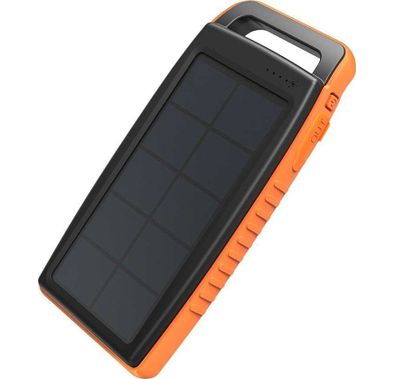 شاحن محمول بالطاقة الشمسية RAVPower Power Bank بسعة 15000mAh مع لوحة شمسية واسعة ومصباح يدوي LED - تصميم مقاوم للماء والغبار والصدمات مثالي للاستخدام في الهواء الطلق - برتقالي / أسود