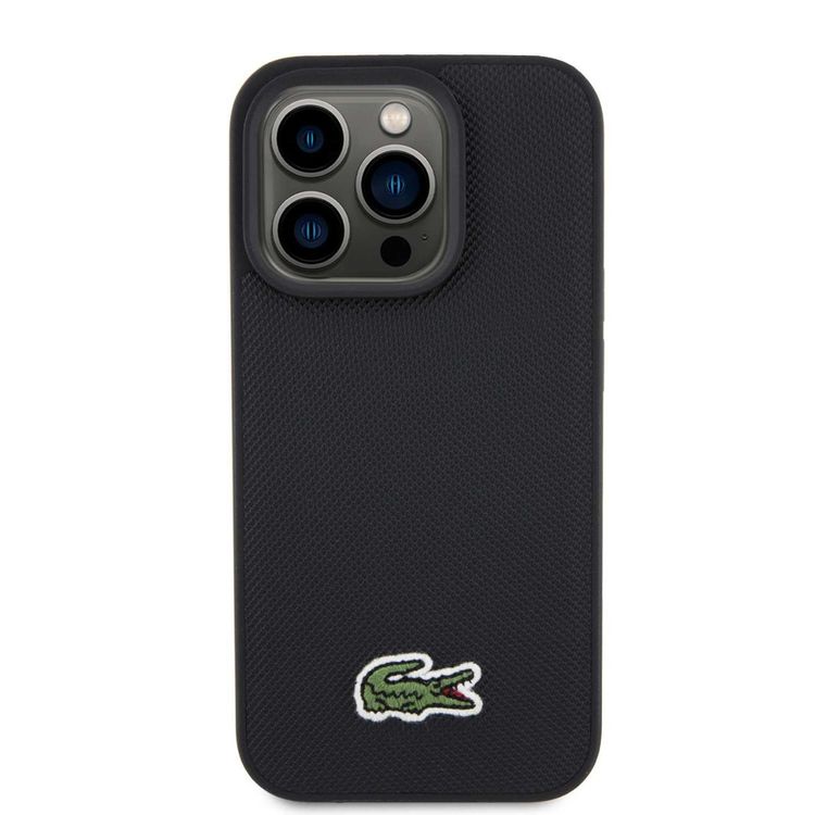 Lacoste HC MagSafe Iconic Petit Pique PU Woven Logo for iPhone 15 Series - Black - iPhone 15 Pro