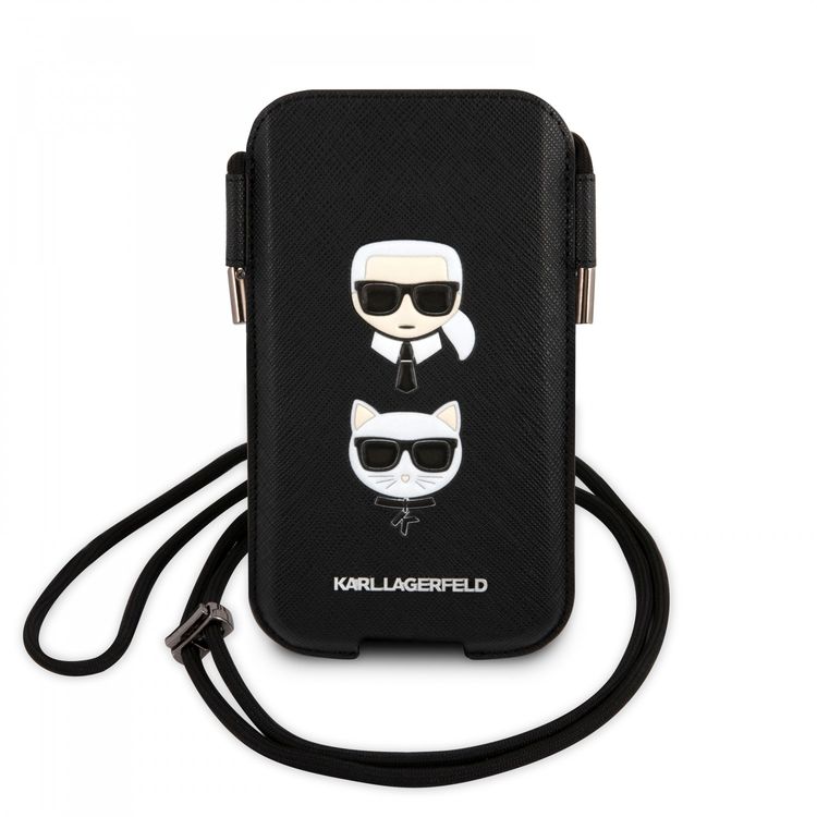 Karl Lagerfeld PU Saffiano Pouch With Karl & Choupette`s Head Large - Black