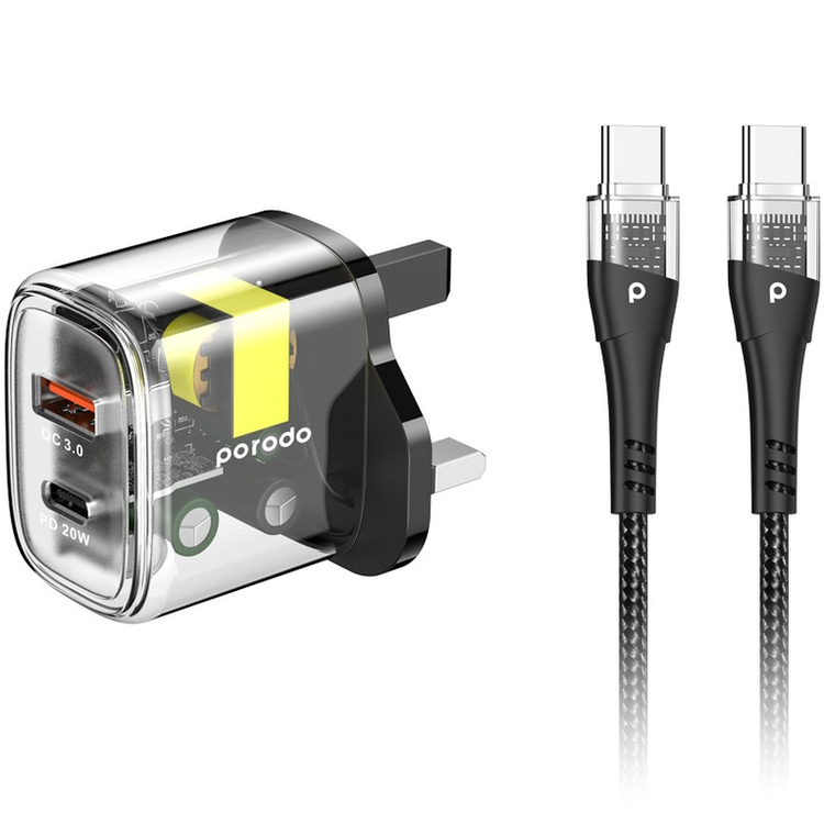 بورودو شاحن سريع شفاف 30 وات USB-C توصيل الطاقة في المملكة المتحدة - أسود