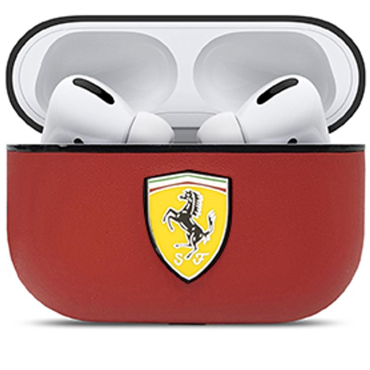 CG Mobile Ferrari FESAPLERE No Track Leather case With Metal Logo for Airpods Pro Officially Licensed , High-Quality material , Dust Proof , Compatible with Airpods Pro- Red